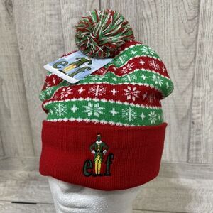 Buddy The Elf Themed Beanie Hat One Size Multi Color Pom Pom Rolled Bottom New
